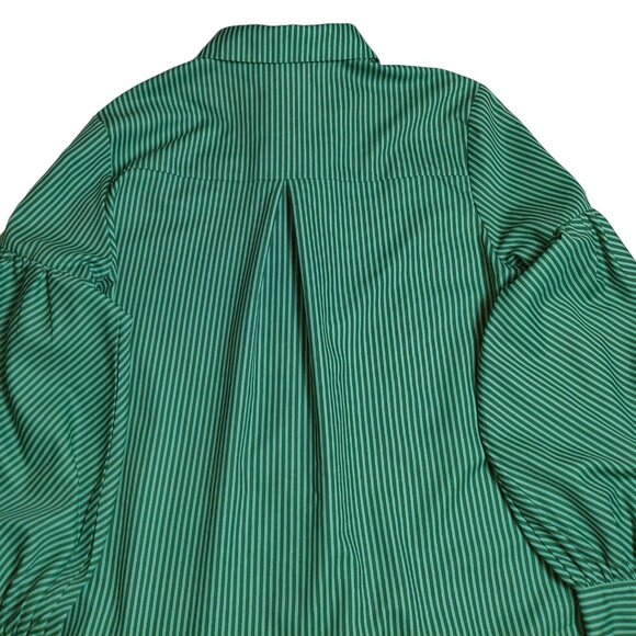 Shirt button-down XXL NEW Green Striped Blouse Long Sleeve Top Blouse - Picture 7 of 8